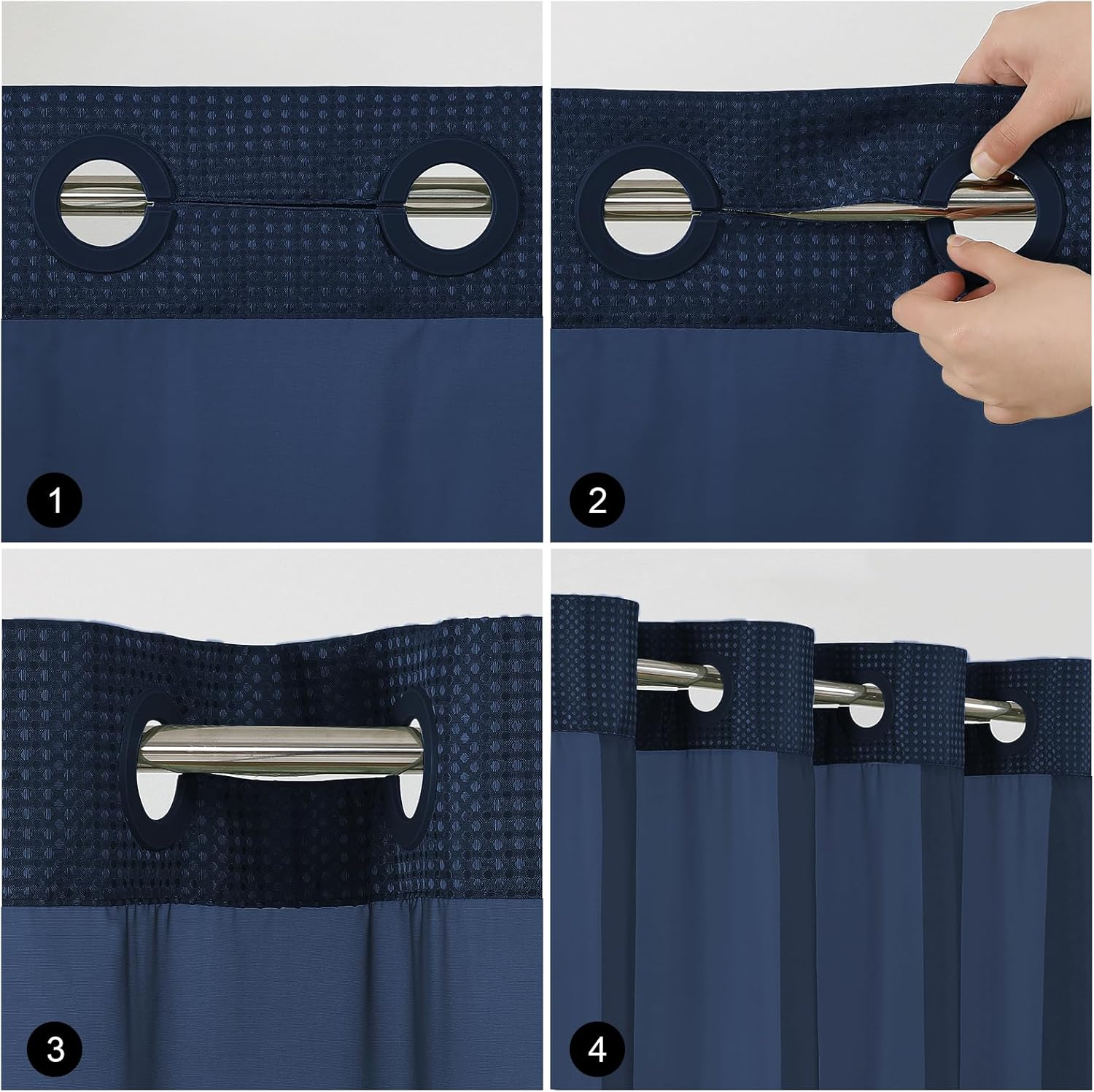 Colorful Star No Hook Shower Curtain with Snap in Fabric Liner, Waffle Weave Heavy Duty Thick Shower Curtains with Mesh Top Window, Hotel Style Waterproof Bathroom Curtain Set, 72 x 75 Inch, Navy Blue