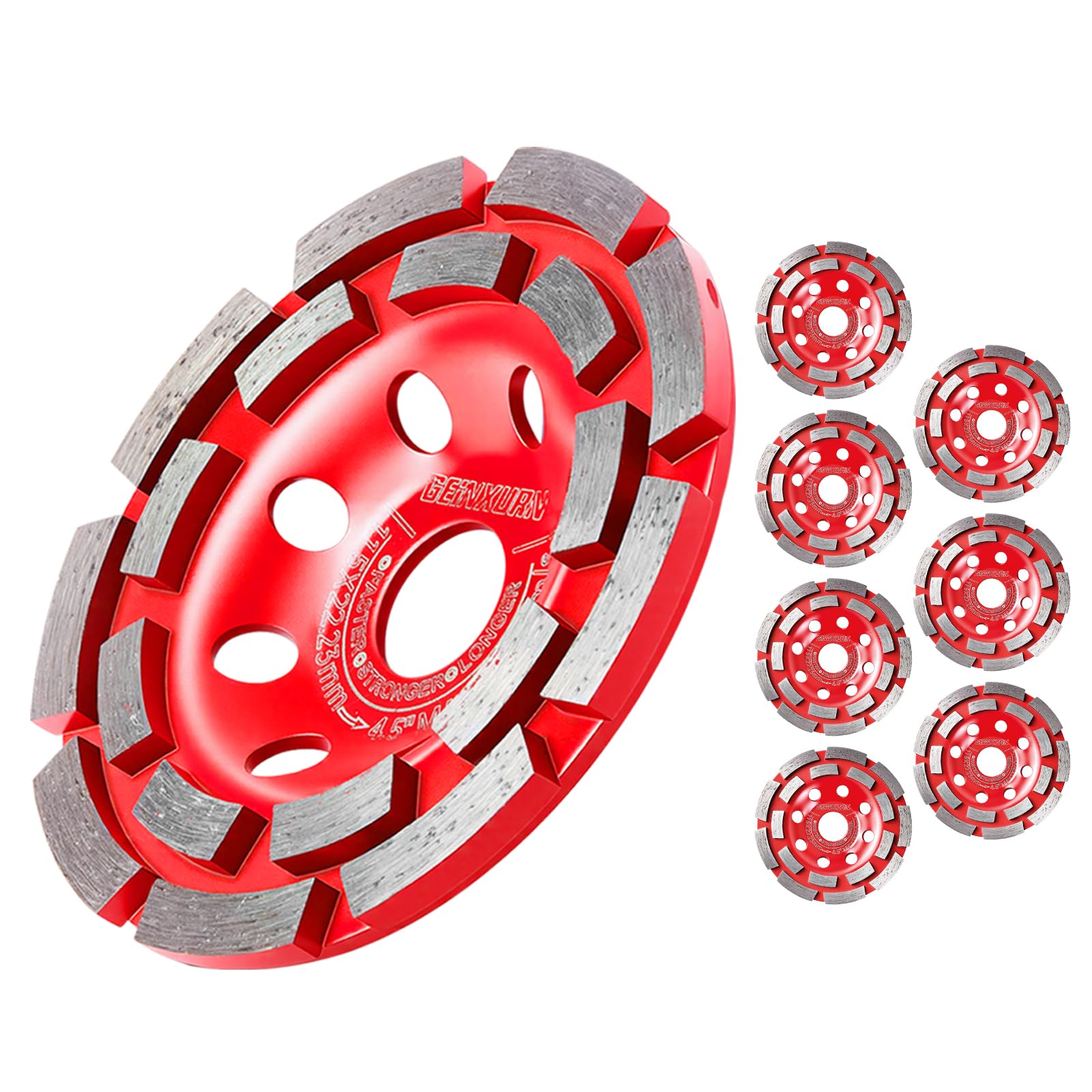 GEINXURN 8 Stück 11,4 cm Doppelreihige segmentierte Diamantschleifscheibe für 2,2 cm Dorn Winkelschleifer Polieren und Reinigen von Beton, Granit, Stein, Marmor, Zement, Stein, Mauerwerk