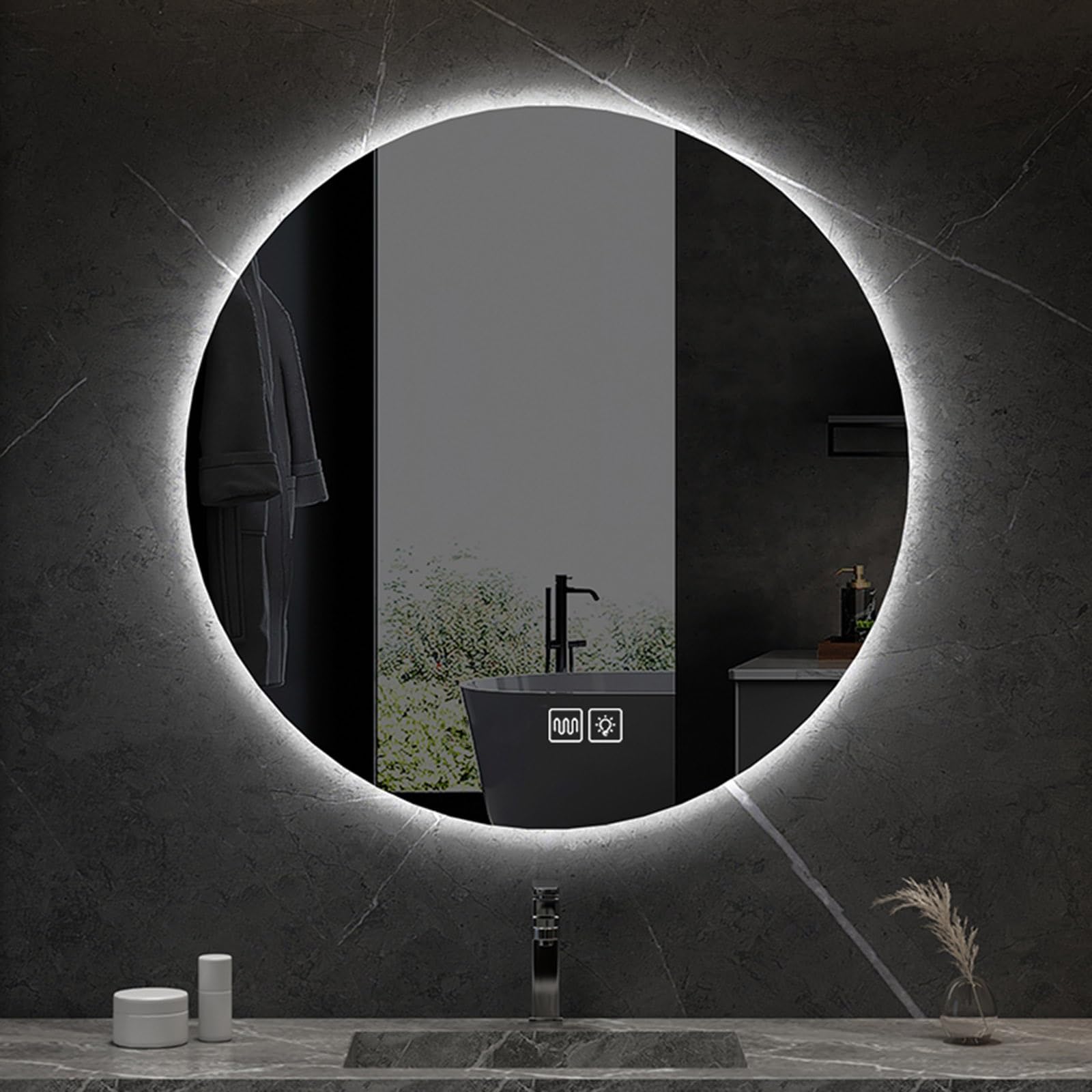 Espejo De Baño Redondo Espejo Maquillaje con Interruptor Táctil Espejo De Pared 3 Colores Ajustables Atenuación Continua 50 60 70 80cm IP44(50CM)