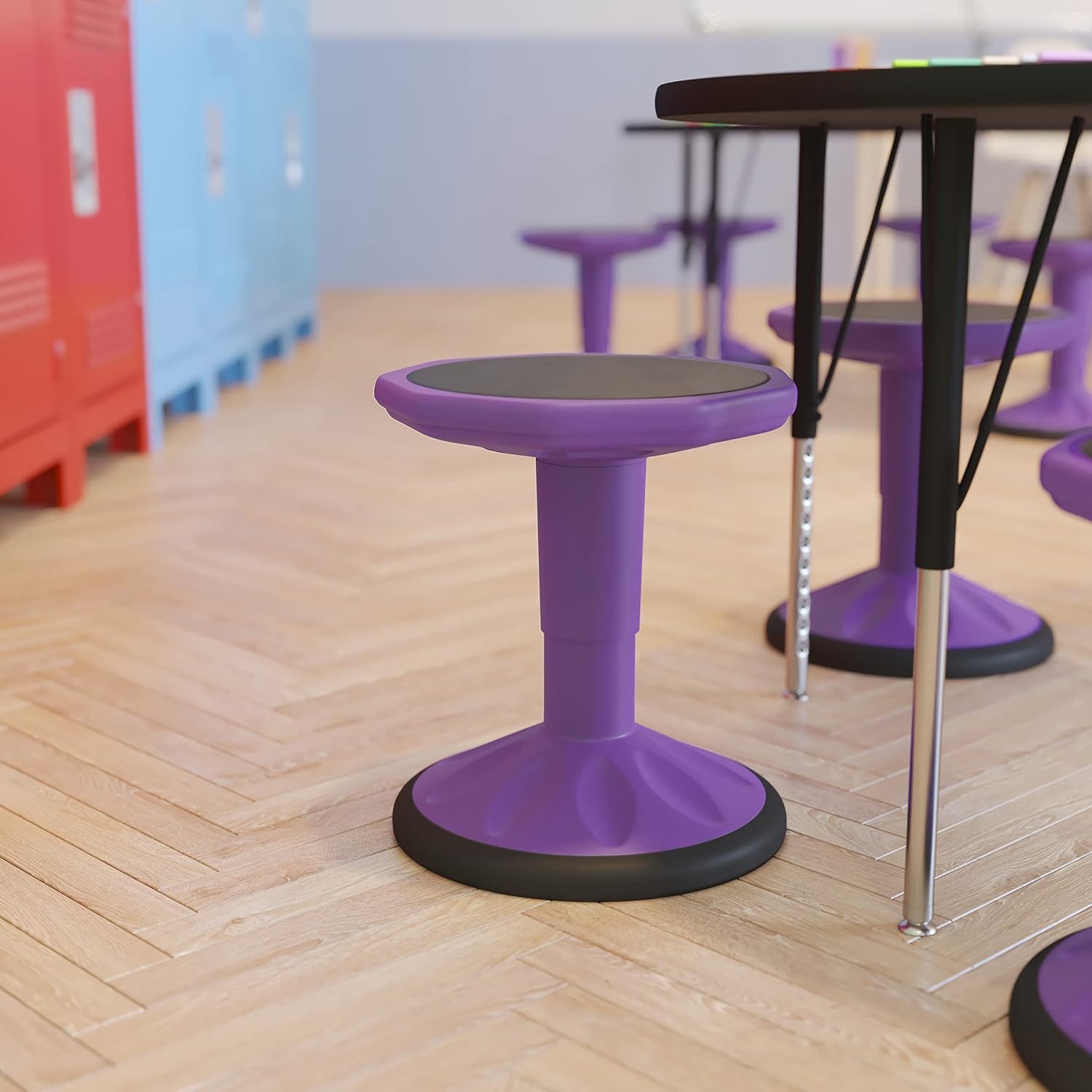EMMA + OLIVER Saylor Active Motion Stool for Kids - Purple Polypropylene Construction - Non-Slip Weighted Rubber Bottom - Pneumatic Seat Height Adjustment