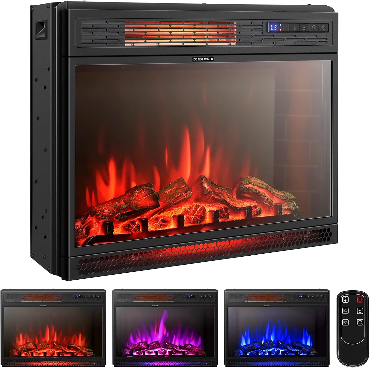 S AFSTAR 25 Inches Electric Fireplace, 900/1350W Recessed Electric Fireplace Insert w/ 3 Flame Colors & 4 Brightness, Adjustable Temperature for Wall Mounted & TV Cabinet
