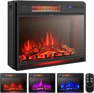 COSTWAY 25"(64cm) Electric Fireplace, 1800W/2000W Recessed Wall Mounted Freestanding Fire Heater with 3/7 LED Flame Color, 4/5 Brightness, Remote & Thermostat (600W/1800W, 3 Color, 4 Brightness)