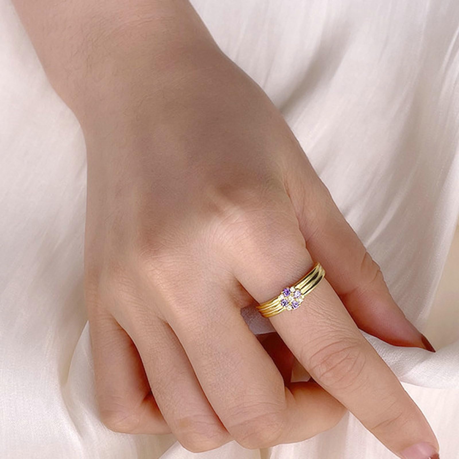 Bague décorative en or jaune 9 K/14 carats avec améthyste violette - Bague réglable pour femme