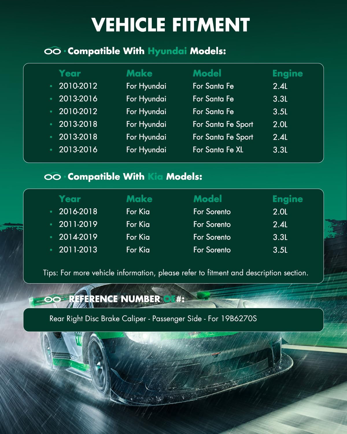 SCITOO Rear Right Brake Caliper With Bracket 19B6270S Compatible For Hyundai For Santa Fe 10-16 For Hyundai For Santa Fe Sport 13-18 For Hyundai For Santa Fe XL 13-16 For Kia For Sorento 11-19