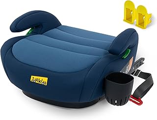 Jovikids Isofix-zitverhoger voor kinderen, ECE R129, kinderzitverhoger, groep 2/3 (ca. 15-36 kg), verdikte stoffen bekleding en Isofix-adapter, gemakkelijk wasbaar, blauw, bekerhouder