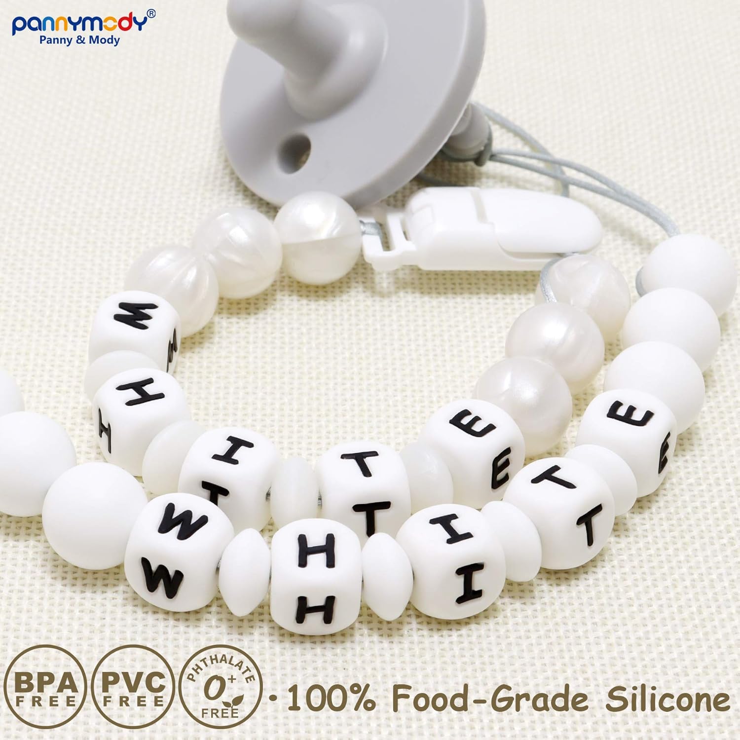 Personalized Pacifier Clip with Name, Panny & Mody Customizable Pacifier Leashes Holder with Silicone Teething Beads for Girls Boys Baby Toddler - Pack of 2 - Khaki + Oatmeal : Baby