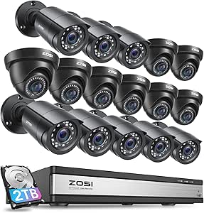 ZOSI 3K Lite 16CH Security Camera System,AI Human Vehicle Detection Night Vision,16x 1080p Indoor Outdoor Surveillance CCTV Camera,16 Channel 1080P CCTV DVR with 2TB Hard Drive,for 24/7 Recording asin的图片