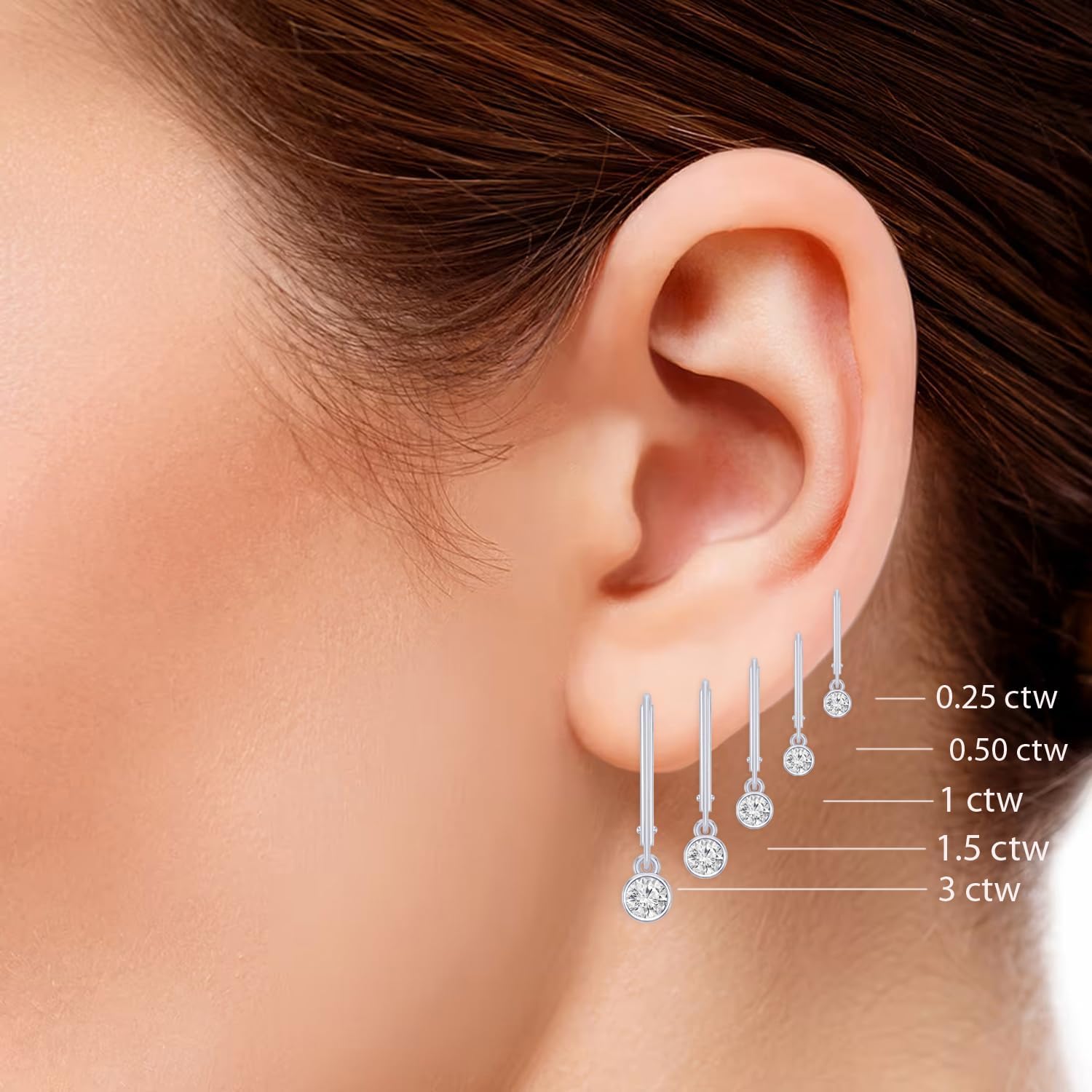 Houston Diamond District 1 to 5 Carat IGI Certified LAB-GROWN Round Diamond Earrings Bezel Set Lever Back Premium Collection (H-I Color, VS1-VS2 Clarity)