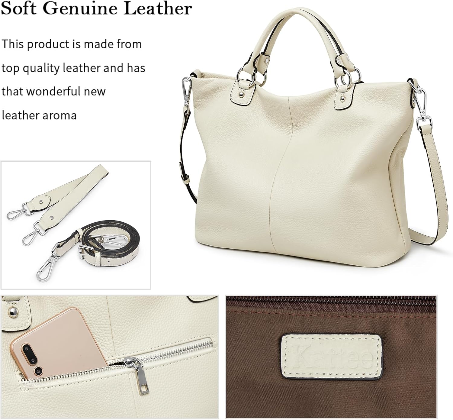 Kattee Women's Soft Leather Tote Bag, Top Satchel Purses and Handbags - Image 5
