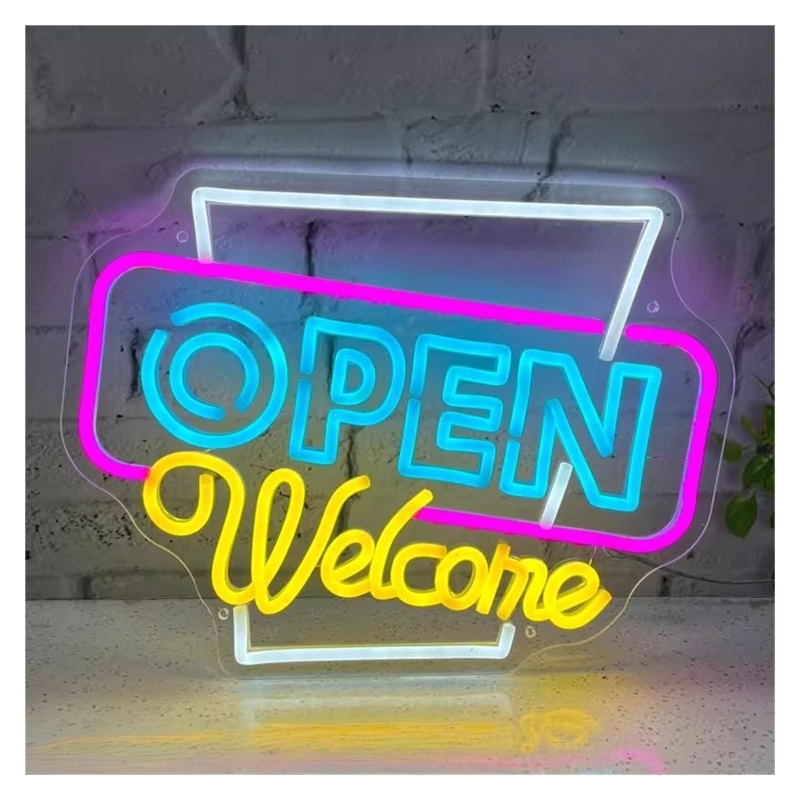 RONGCH Hanging Art Signs Open Welcome Neon Lights Dimmable Sign for Business Restaurant Bar Shop Cafe Store Wall Decor 32x38cm
