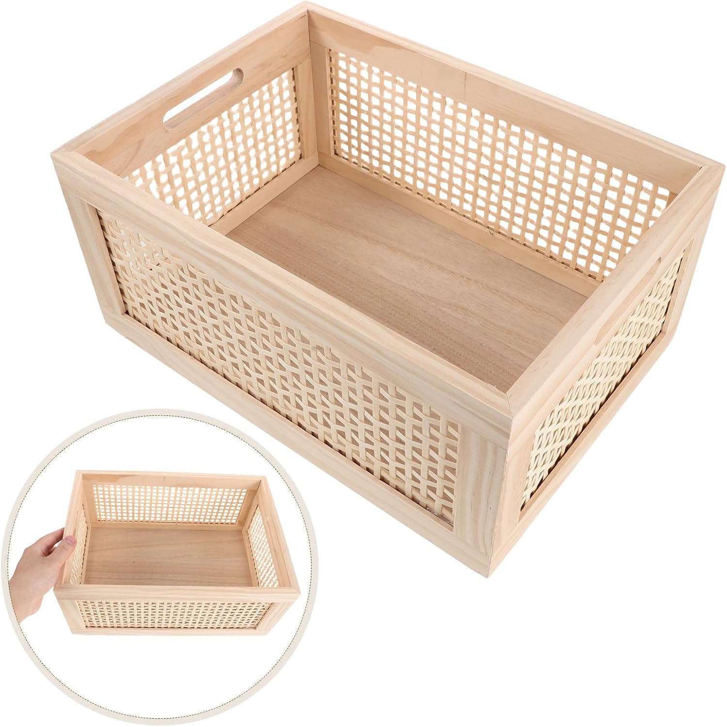 Garneck Vintage Rustic Woven Storage Basket Made of Wood, Handcrafted Magazine Rack with Excellent Loadbearing Capacity and Sturdy Storage, Organizer for Office and Small Spaces