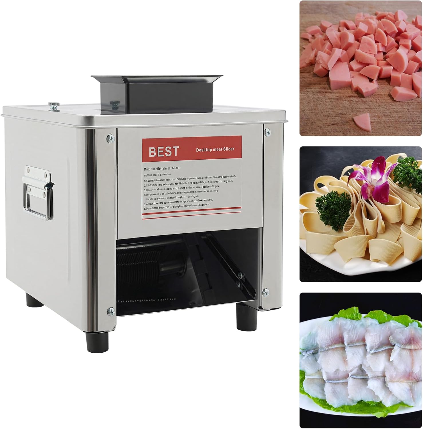 850W Electric Meat Cutter Machine 10mm 330 lbs/h Commercial Meat Cutting Machine Stainless Steel Meat Slicer for Slicing, Dicing, and Shredding Boneless Meat Fish Soft Vegetables, 310r/min, 110V