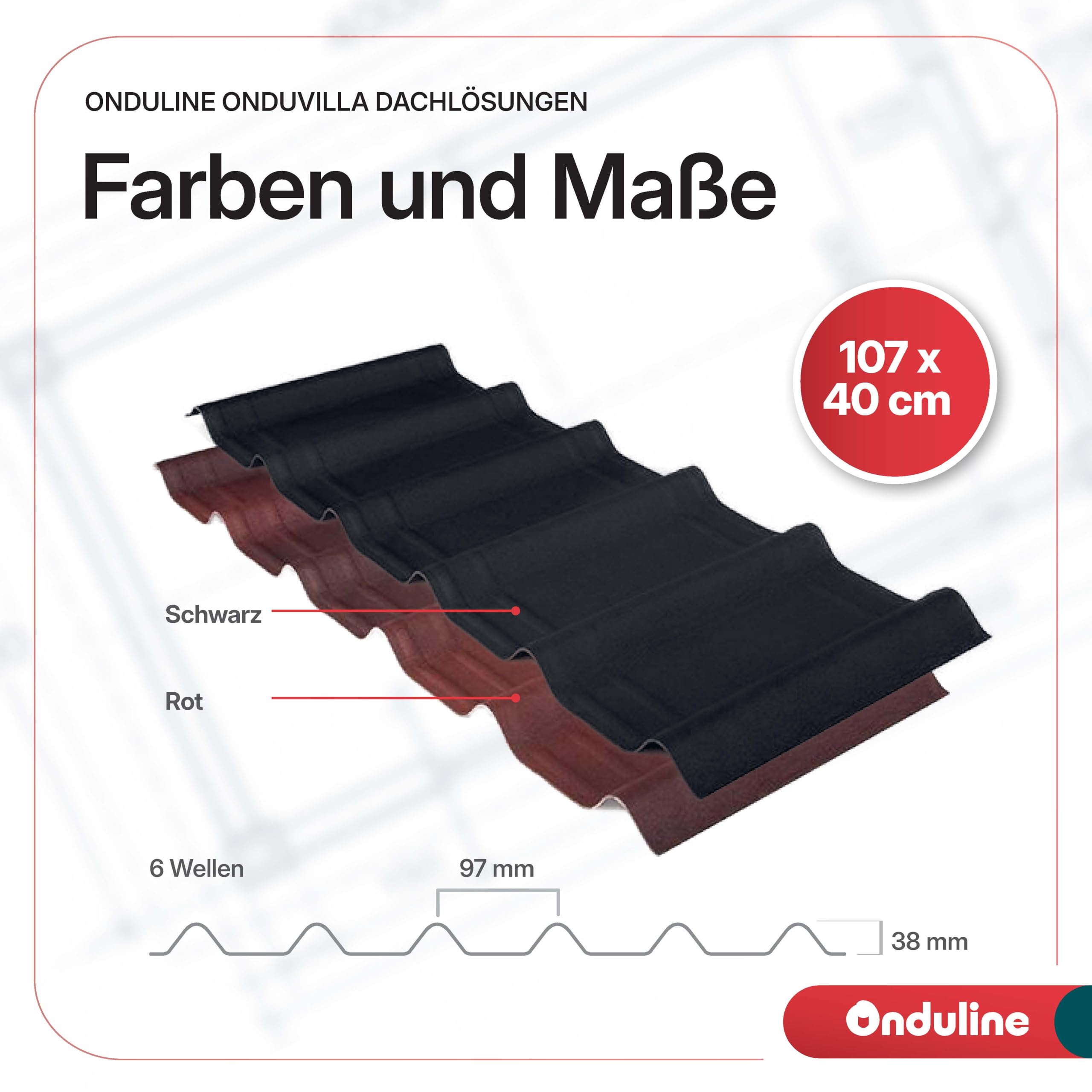 ONDUVILLA Dachplatten Bitumenwellplatten Dachsystem wetterfest langlebig 7er Set Anthrazit 2,17 m²