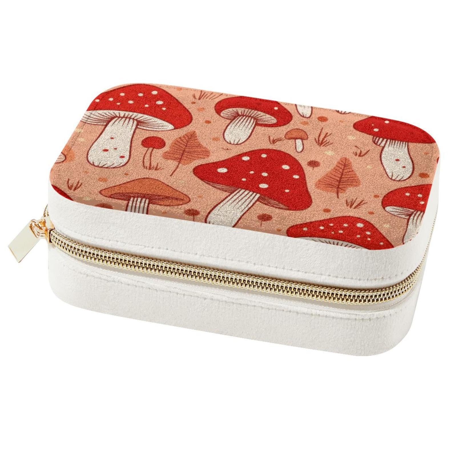 Boîte à bijoux rouge motif champignon pour femme, grand organiseur de voyage avec compartiments