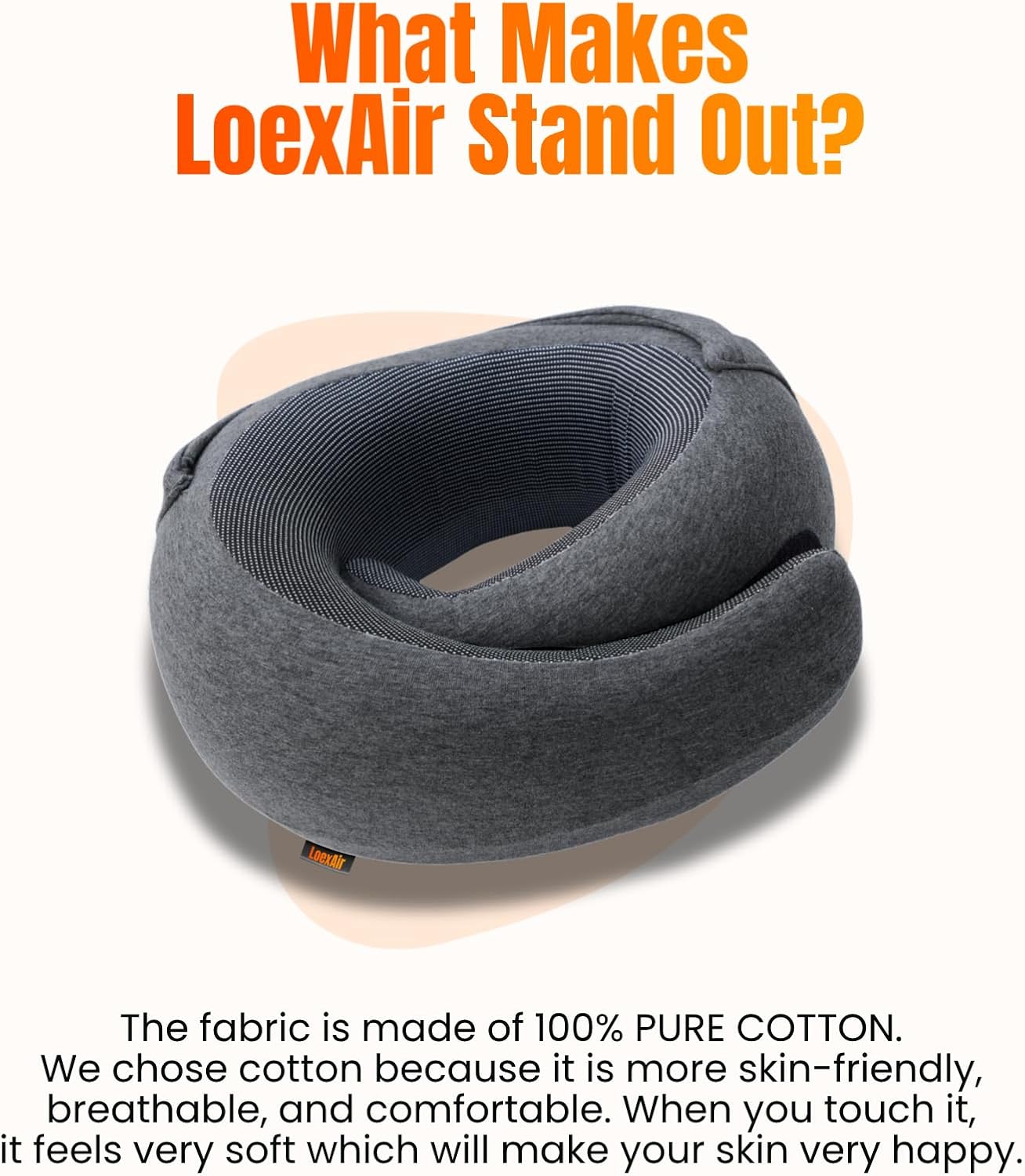 LOEXAIR™ Hooded Pro Travel Pillow - Memory Foam Neck Support Pillow for Airplane, Flight - Super-Soft Pure Cotton Fabric, Maximum Privacy & Light-Block Design, Lightweight Full Travel Kit - Dark Grey