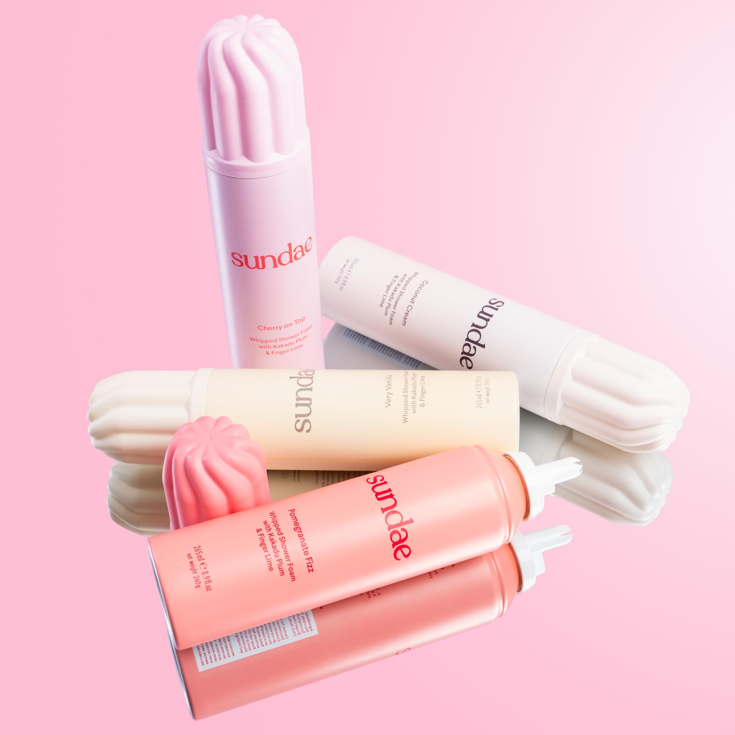 sundae Whipped Shower Foam Very Vanilla,Coconut Cream, Cherry On Top, Pomegranate Fizz Foaming Body Wash Shower Foam 8.9 fl oz, 265ml 4-pack