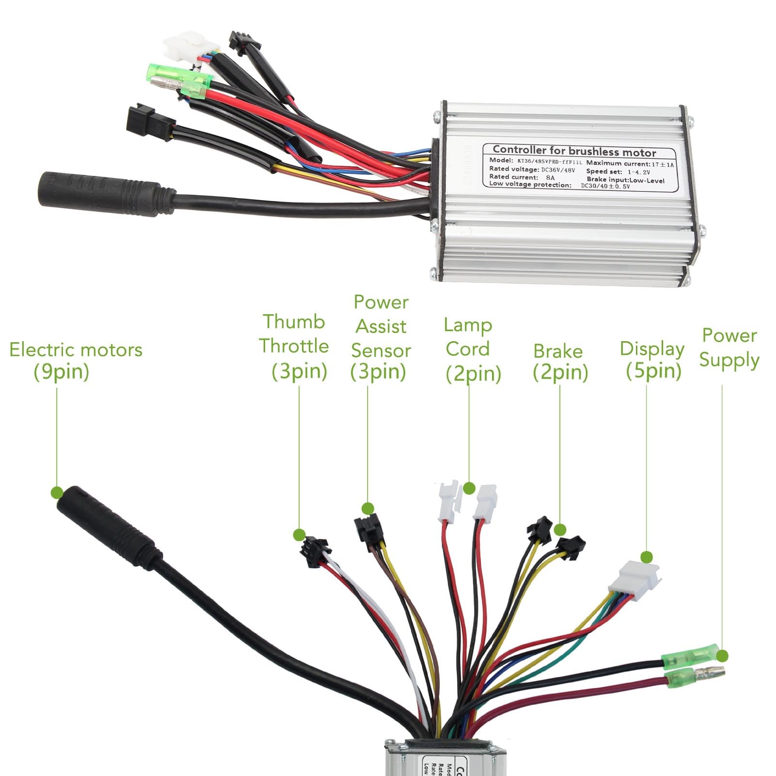 UMDHAYI do zestawu do konwersji roweru na elektryczny, kontroler sinusoidalny 17A, wyświetlacz LCD3U, przepustnica kciukowa, czujnik wspomagania mocy
