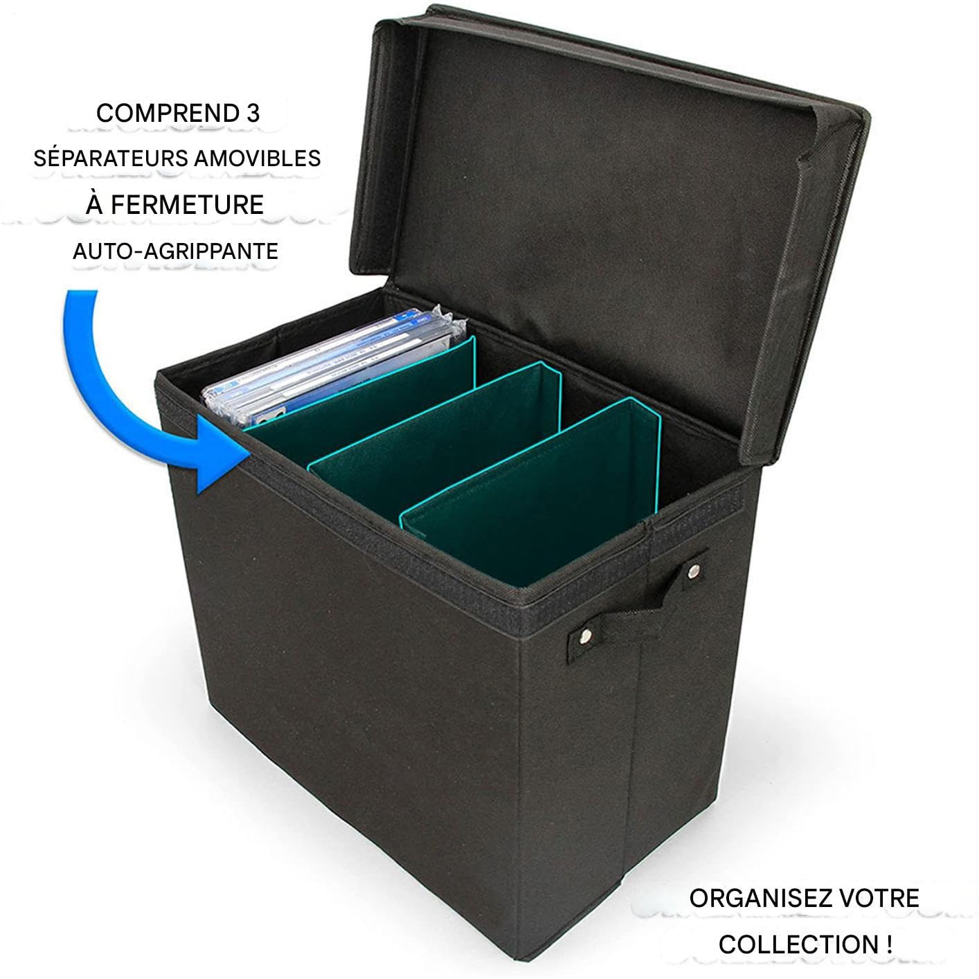 Boîte De Rangement Bande Dessinée BD,Étuide Stockage Pour BD De Collection Avec 3 Séparateurs - Organisateur Portable Avec Poignées Pour Photos, Jouets Et Albums