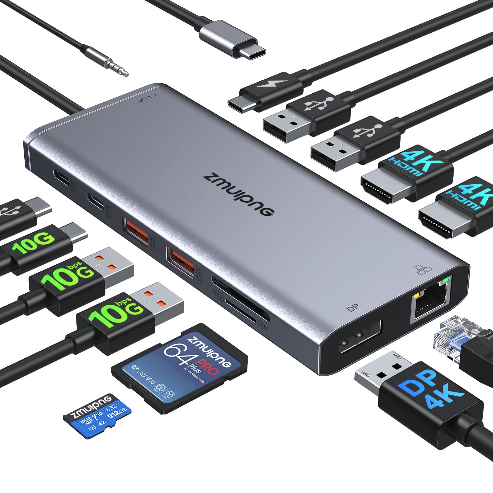 USB C Laptop Docking Station Dual Monitor with 2 HDMI+DP for Dell/HP Laptop