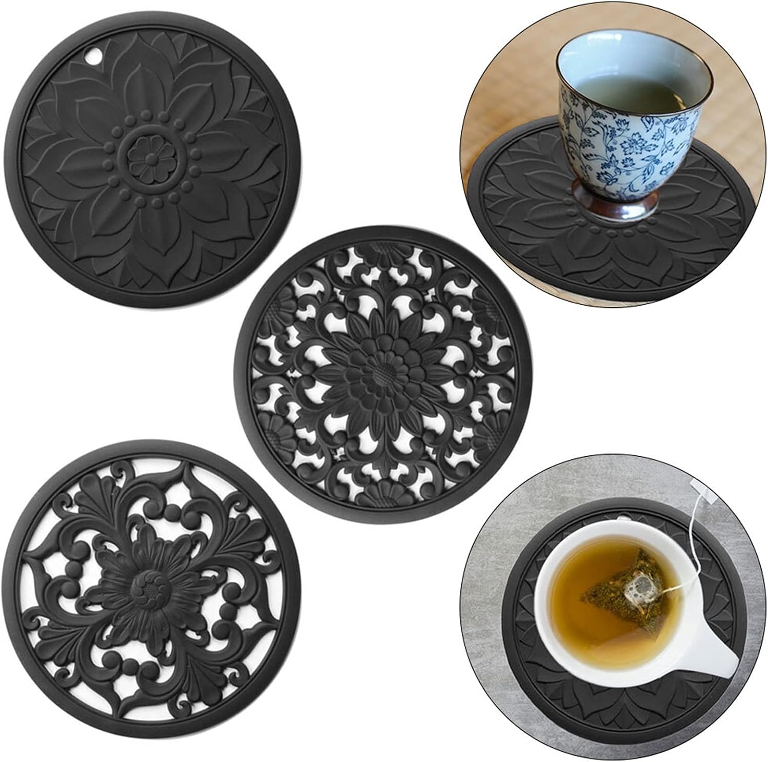 Trivets 3PCS Pot Holder Insulation Coaster Hollow Carved Silicone Non-Slip Flexible Kitchen Cup Holder Coaster (Color : Blue)