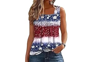 9th Street Women's American Flag Ruffled Square Collar Tank Top