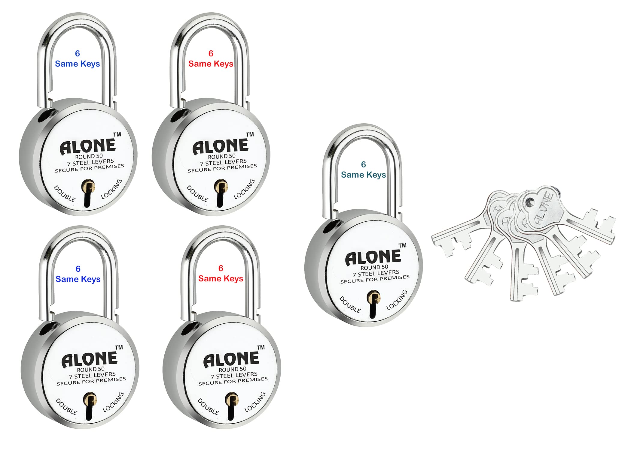 Alone Round Padlock 50 mm 5 Padlocks 6 Same Keys Long Shackle Double Locking | Padlocks for Home Door Grill gate Shop Shutter, Chrome Finish Rust Free (B0C5SXL5GW) Amazon Price History, Amazon Price Tracker