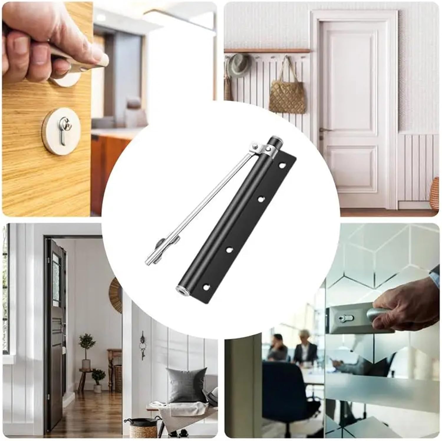 180 Degree Door Closer Stainless Steel Adjustable Quiet Convert Hinged Interior Exterior(DVPEN01-SL)