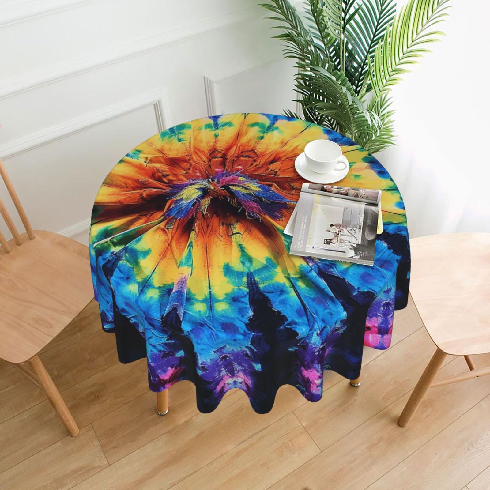 WPKJU Exotic Tribe Tie Dye Style Printed Round Tablecloth 60 in Water Resistant Table Cover Washable Table Cloth for Dining Tables