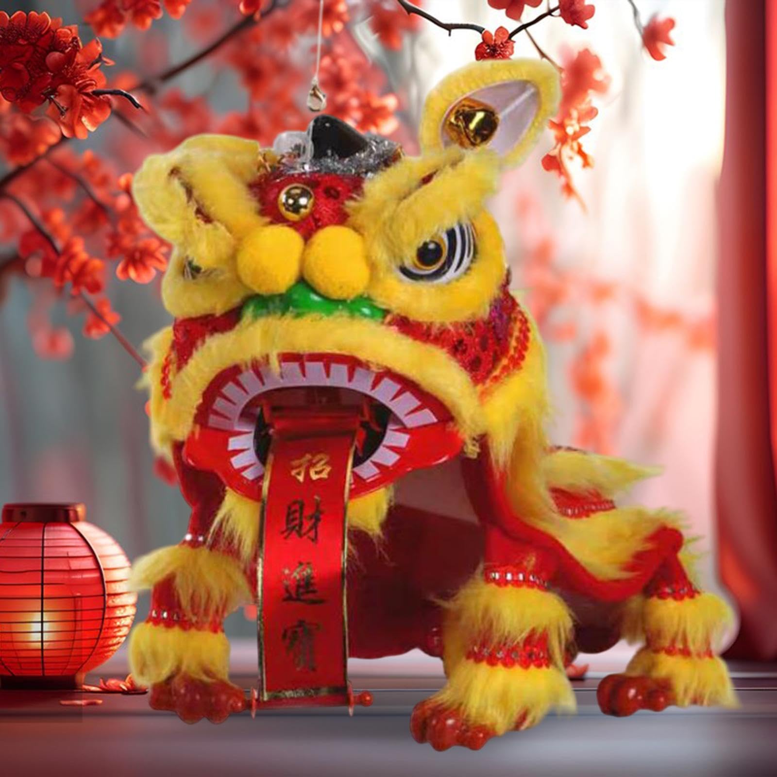 Almencla Marionetten Löwenfigur Handpuppe für Chinesisches Neujahr Tanzspielzeug aus Plüsch mit Schnur Kunstvolle Souvenirpuppen für Dekor Und Freude für