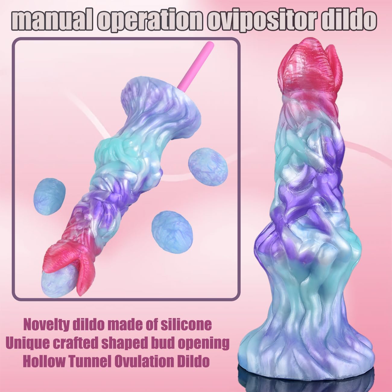 Fantasy Ovipositor Egg-Laying Silicone Dildo with 5 Detachable Eggs, Suction Cup Anal Plug for Pegging & Roleplay – Super Soft, Textured Design (8in Total Length, Body-Safe)