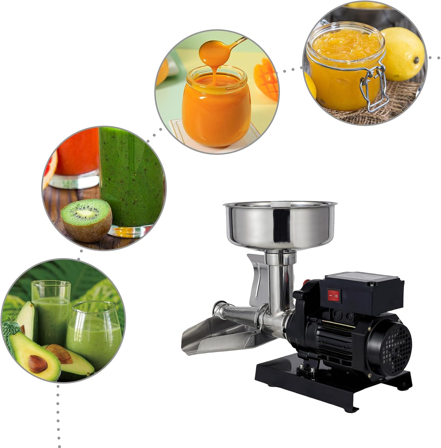 110V Electric Tomato Strainer Machine 450W Electric Tomato Strainer Tomato Milling Machine Food Milling Press Machine Tomato Press and Strainer Pure Copper Motor Food Strainer and Sauce Maker