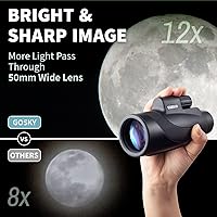 Vista 4 de Gosky Titan - Telescopio monocular 12X50 con soporte para smartphone - Alcance impermeable, antiniebla, resistente a golpes, prisma BAK-4 FMC