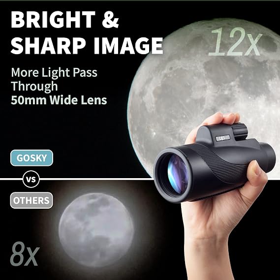 Gosky Titan 12x50 Monocular for Adults High Powered with Phone Adapter