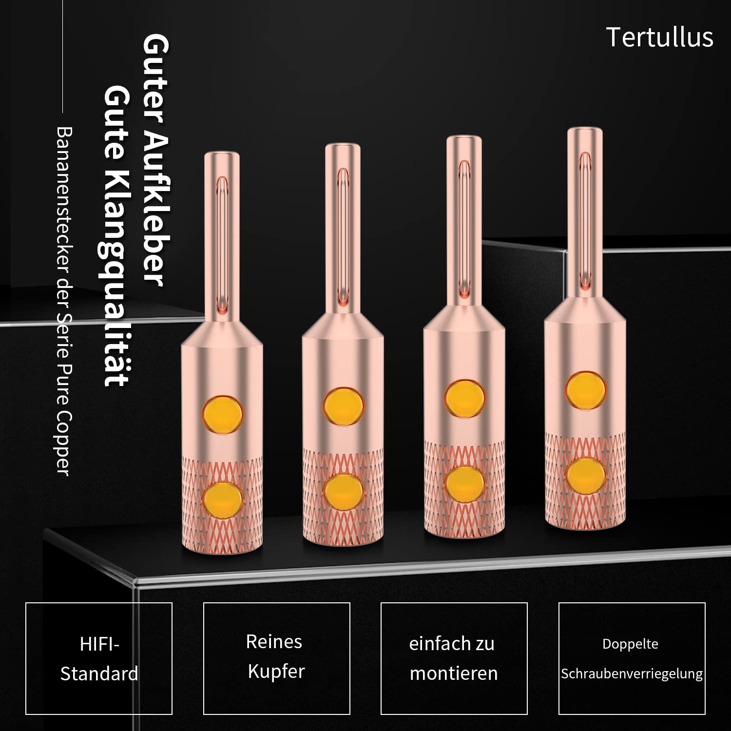 Tertullus 4 Stück Bananenstecker High End Reines Kupfer,HiFi Kupfer Bananenstecker Lautsprecherkabel Stecker Schraubbarer Für Lautsprecherkabel Bis 5 mm