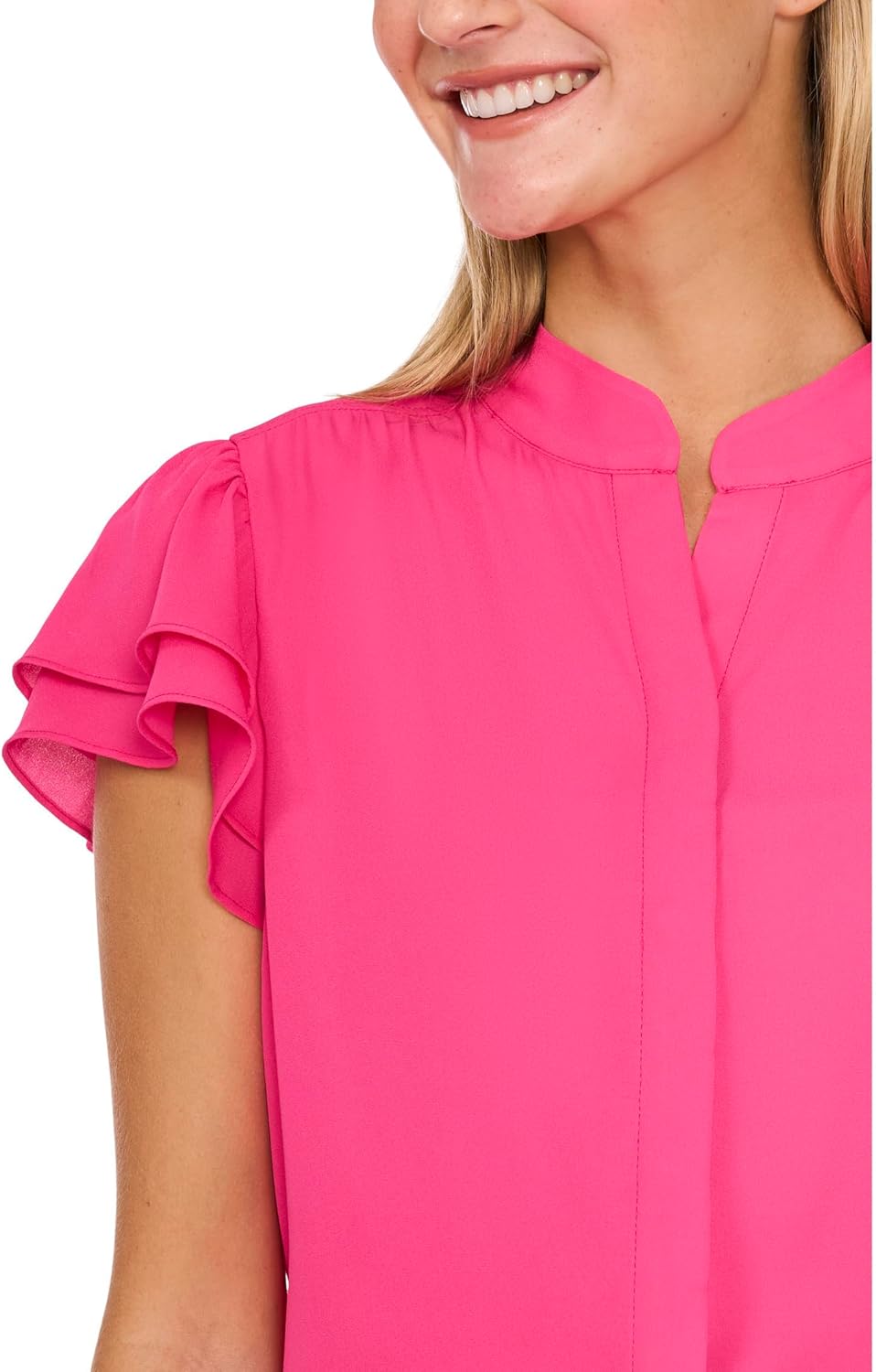 CeCe Womens Double Flutter Short Sleeves Hidden Placket Blouse - Image 3