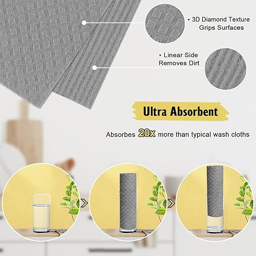 Miniatura 3 de MoLKENE Paños suecos para cocina  Paquete de 10 paños de esponja de celulosa absorbentes lavables  Toallas de papel reutilizables antiarañazos