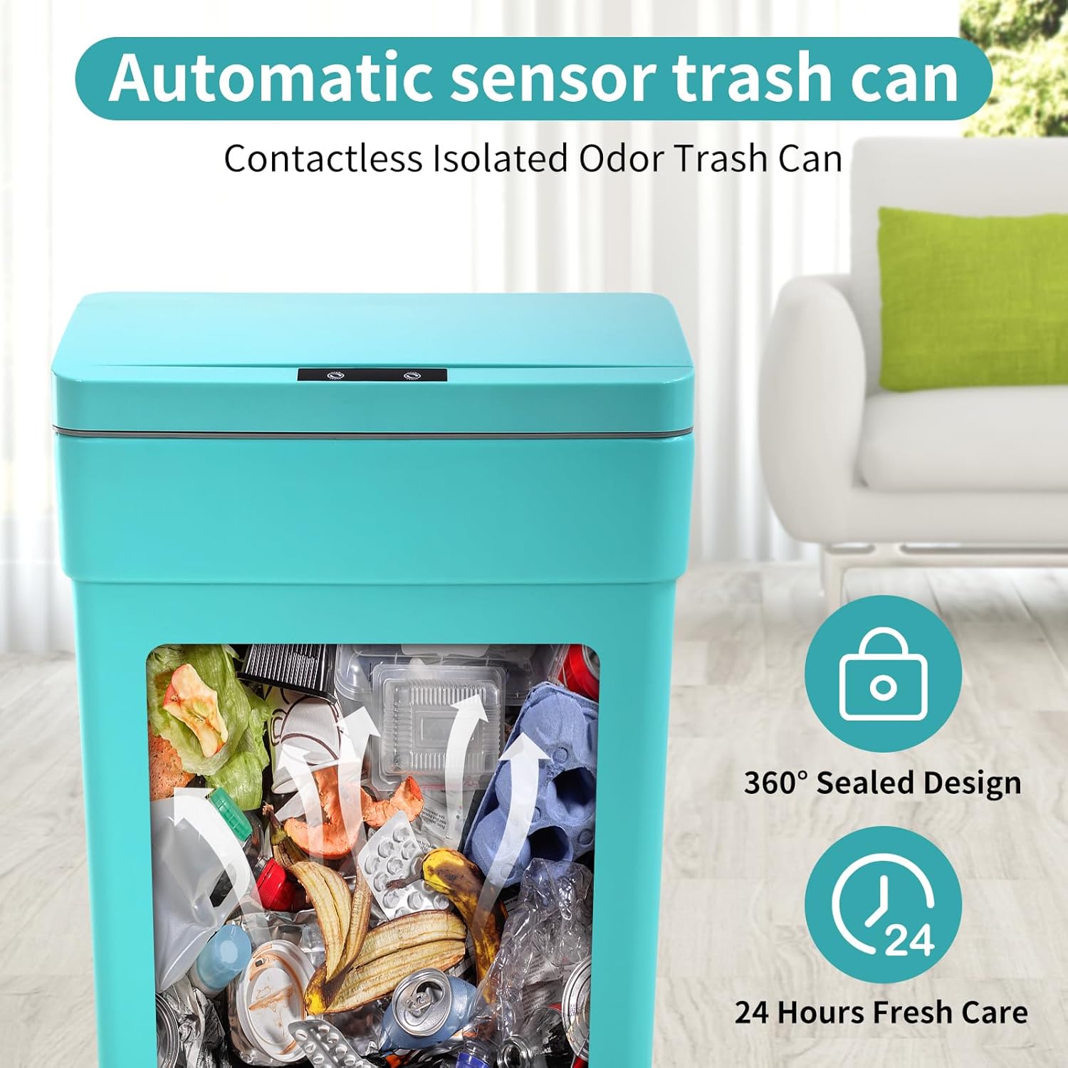 13 Gallon Trash Can Plastic Kitchen Trash Can Automatic Touch Free High-Capacity Waterproof Garbage Can with Lid for Bedroom Bathroom Home Office 50 Liter Blue
