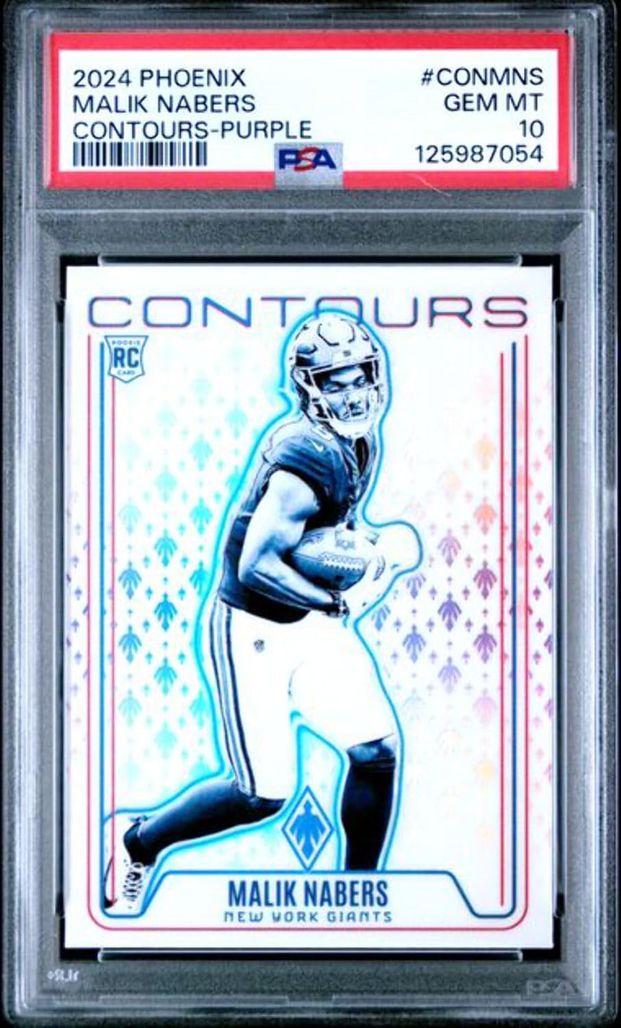 Graded 2024 Panini Phoenix Malik Nabers #CONMNS Contours Purple Rookie RC Football Card PSA 10 Gem Mint
