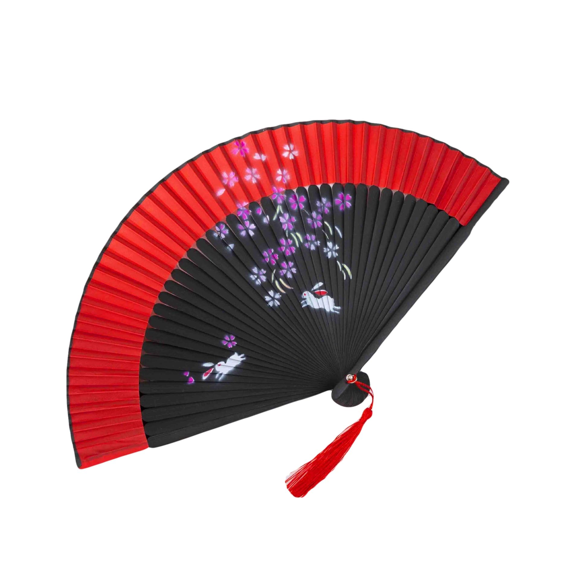Fan Silk Bamboo Simple Luxury Silk Fan Short Fan Large Yukata Kimono or Kabuki Fireworks Festival for Mother's Day, Father's Day, Summer Festivals, Unisex (Cherry Blossom Bunny) : Home & Kitchen