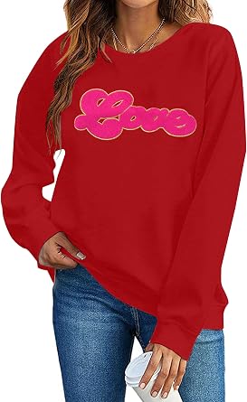 FAYALEQ Valentines Day Sweatshirt Women Love Heart Shirt Lover Gift Shirt I Love You More Shirt Romantic Tee Tops