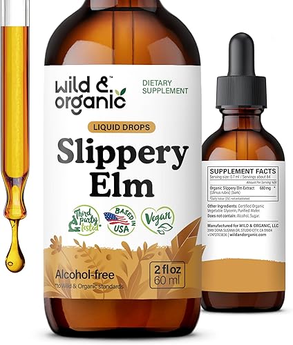 Vista 10 de Wild & Organic Gotas líquidas de olmo resbaladizo, apoyo para pulmón, digestivo y para mujeres, tintura de extracto de corteza de olmo resbaladizo