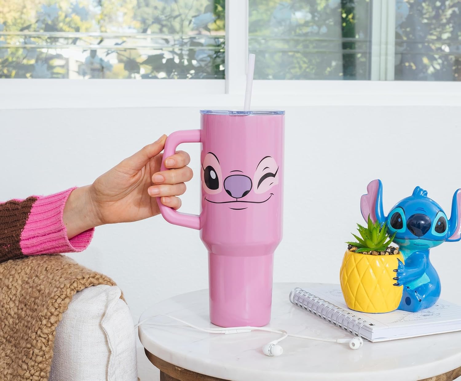 Disney Lilo & Stitch Angel Face Stainless Steel Travel Tumbler With Handle, Leak-Resistant Lid, and Reusable Straw | Holds 40 Ounces - Image 7