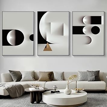 Abstract Geometric Canvas Wall Art Minimalist Black and White Geometric Poster Prints Modern Abstract Geometric Canvas Black and White Grey Abstract Art for Living Room Wall Decor 16x24inch No Frame