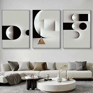 Abstract Geometric Canvas Wall Art Minimalist Black and White Geometric Poster Prints Modern Abstract Geometric Canvas Black and White Grey Abstract Art for Living Room Wall Decor 16x24inch No Frame