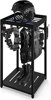 Police Gear Rack, Police Hanger with Hooks, Tactical Duty Gear Rack Decor with Thin Blue Line Flag, Black Body Armor Stand for Police Gift