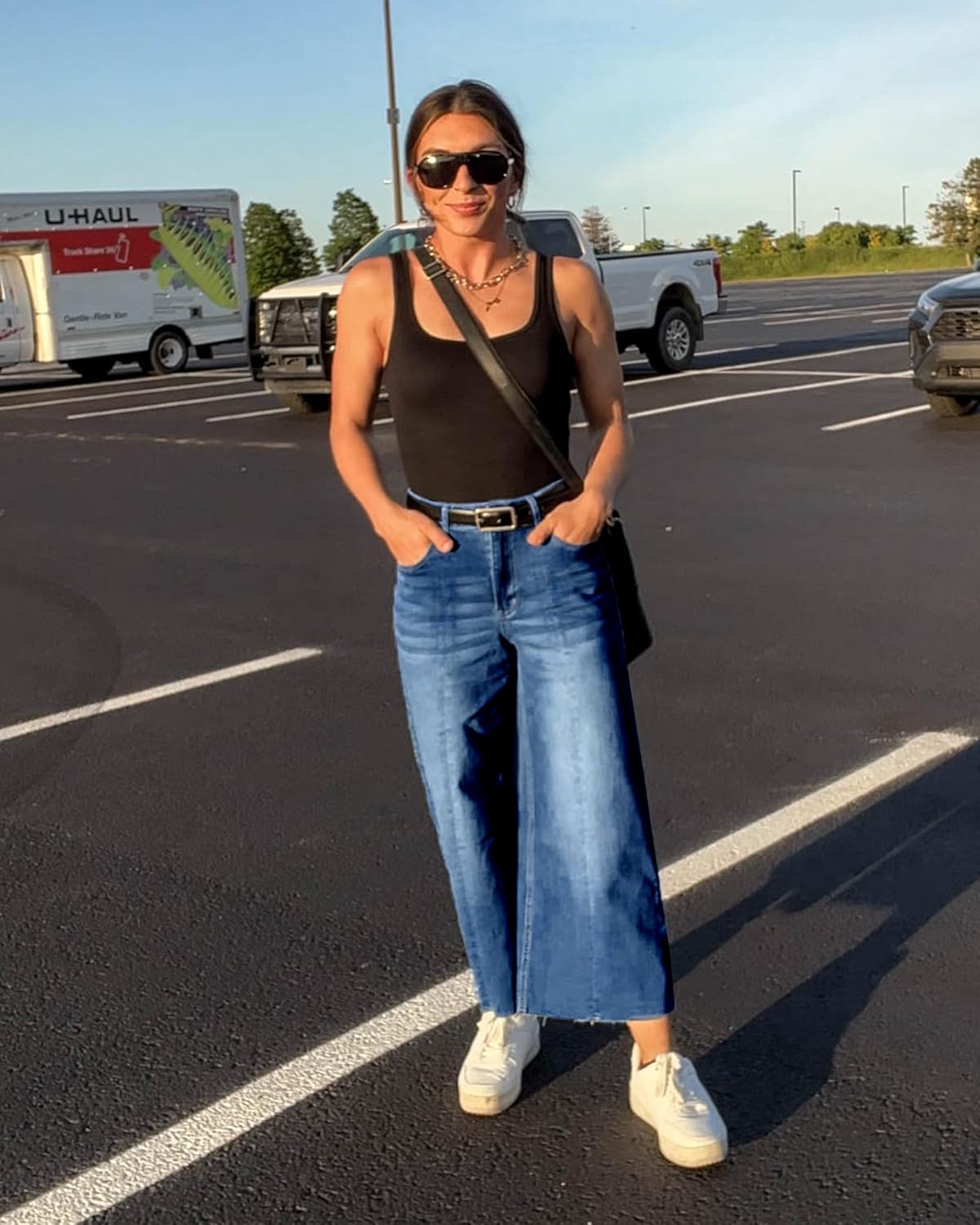 GRAPENT Jean Capris for Women Wide Leg Jeans High Waisted Seamed Front Raw Hem Denim Capri Pants Stretchy - Image 7