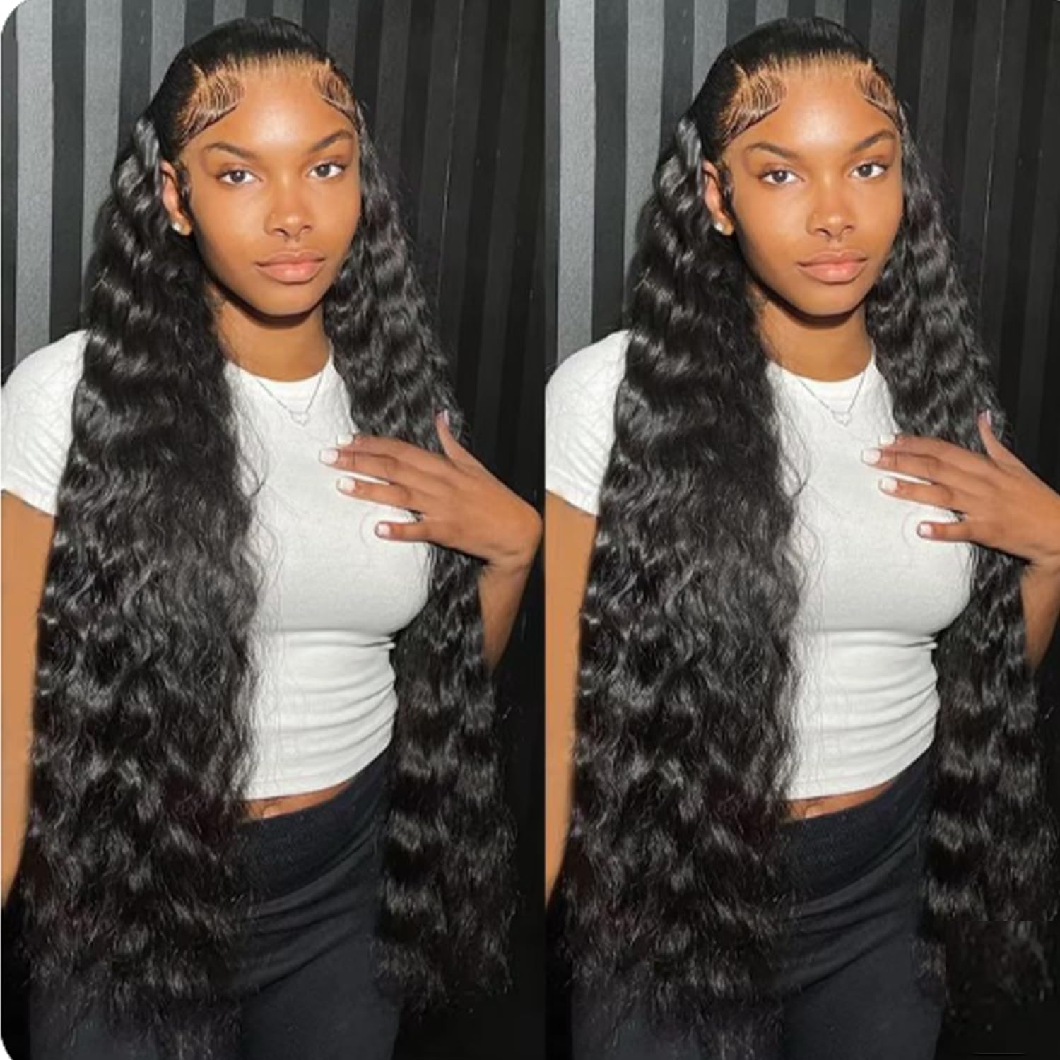 Deep Wave Lace Front Wigs Human Hair Deep Curly Wigs 200% Density 24 Inch HD transparent 13x4 Wet and Wavy Human Hair Frontal Wigs glueless wigs pre plucked with baby hair Natural Black