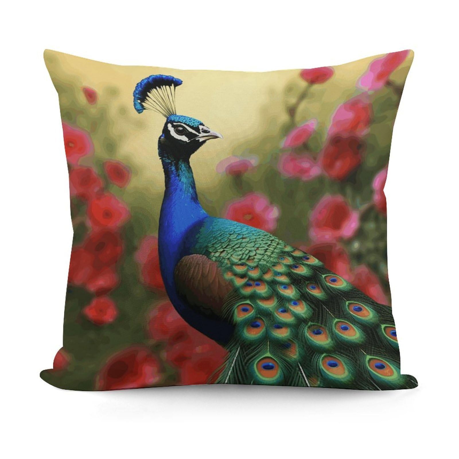 VstaDank Peacock Flowers Throw Pillow Covers Fade-Resistant Plush Pillow Case Cozy Square Cushion Case Removable Pillowcase Exquisite Pillow Shams Soft Pillow Protector 18"x18"