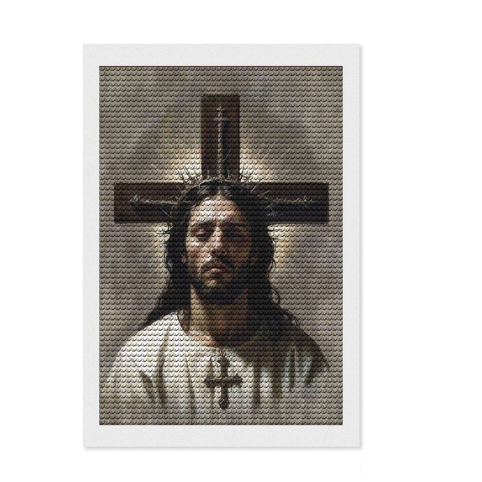 Junmoney Jesus Christ Diamond Painting Set 8"x12", with Tool Kit, Office Decor, Creative Hobby, Fun Craft Activity, Winter Craft