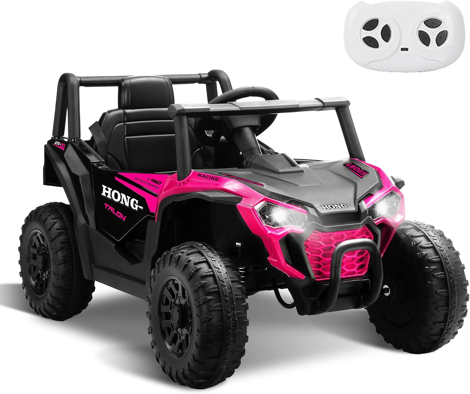 12V Kids Ride on Car, Battery Powered Electric UTV Truck with Parent Remote Control, Bluetooth, Music, LED Light, 3 Speeds, Ride on Toys for Boys Gilrs (Pink)